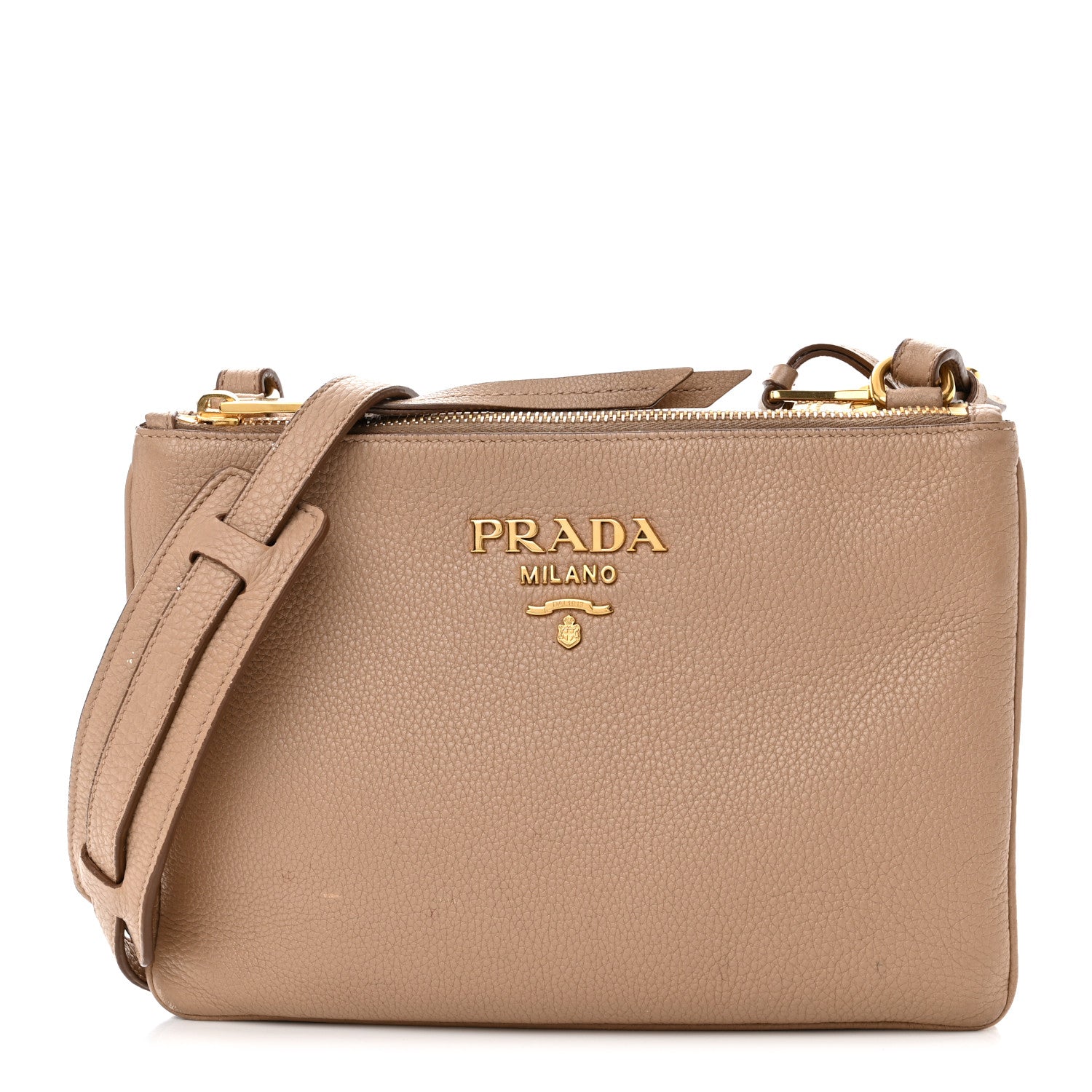 Prada Vitello Daino Double Zip Crossbody Bag Cammeo 1 of 19