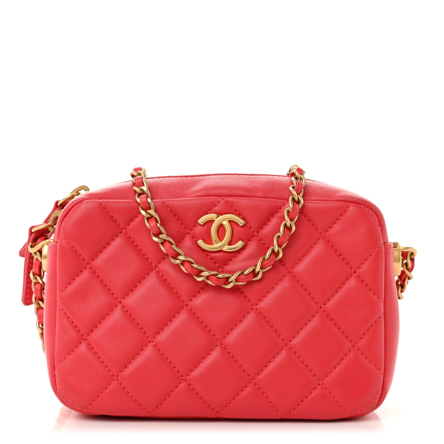 Chanel Lambskin Quilted CC Pearl Crush Camera Case Red 1 of 14