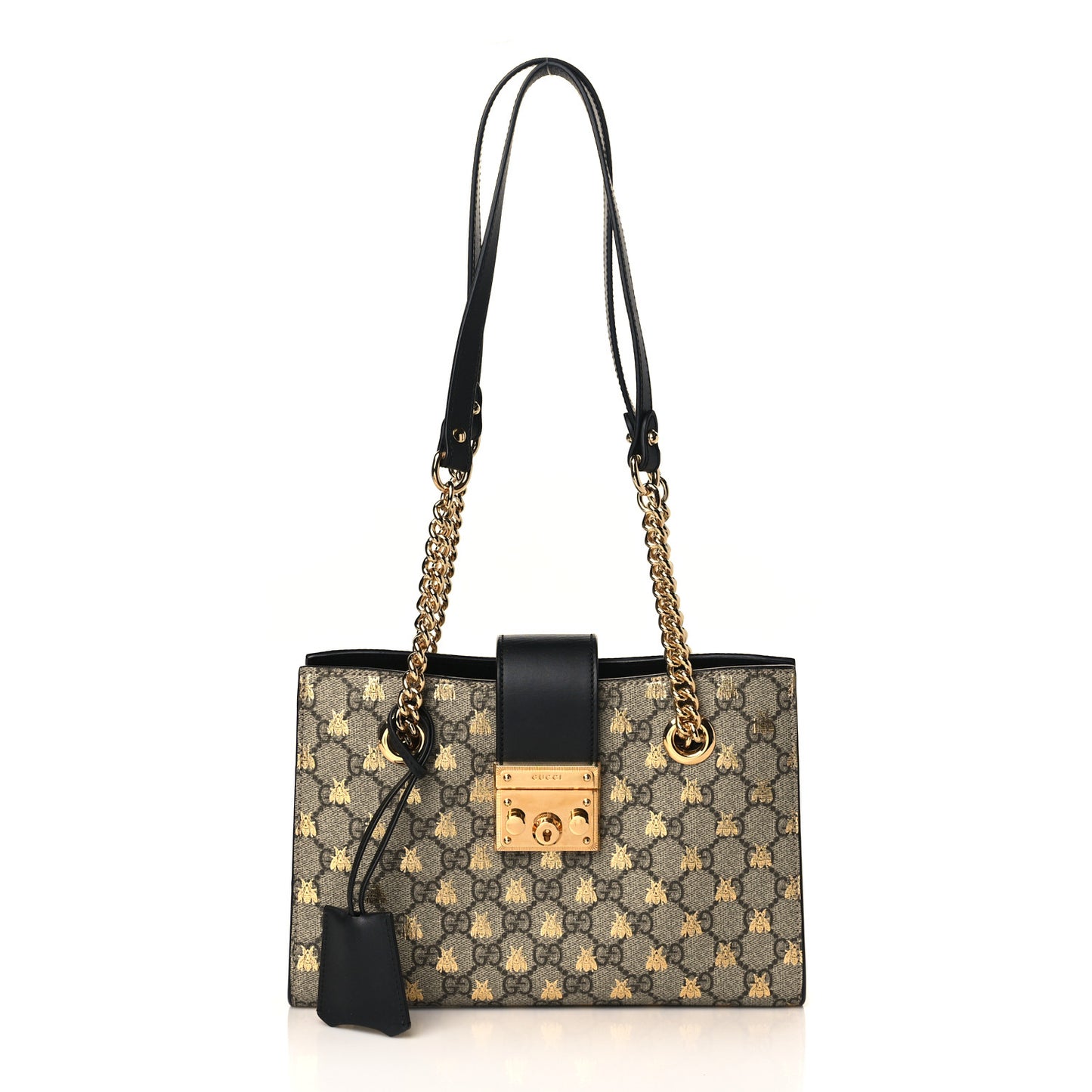 GG Supreme Monogram Bees Small Padlock Tote Beige Oro Black