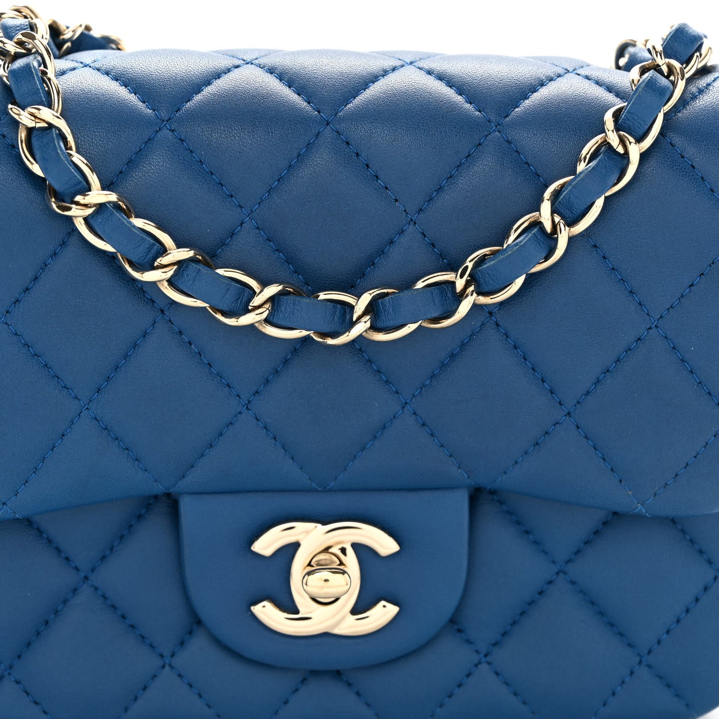 Lambskin Quilted Mini Square Flap Blue