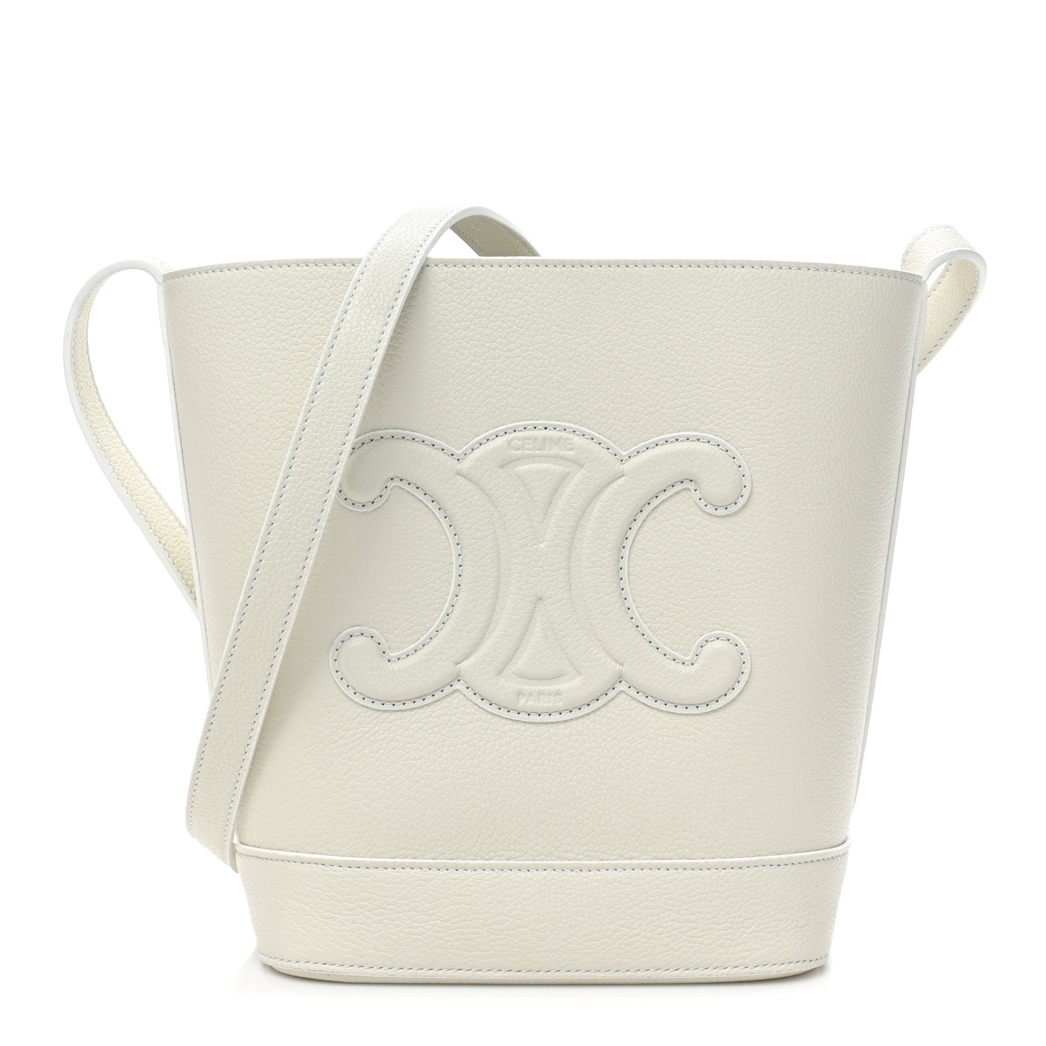 Celine Grained Calfskin Small Cuir Triomphe Bucket Bag White 1 of 11