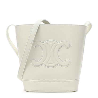 Celine Grained Calfskin Small Cuir Triomphe Bucket Bag White 1 of 11