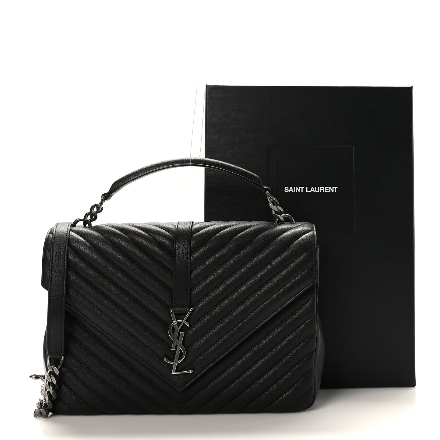 Sheepskin Matelasse Chevron Monogram Large College Satchel Black