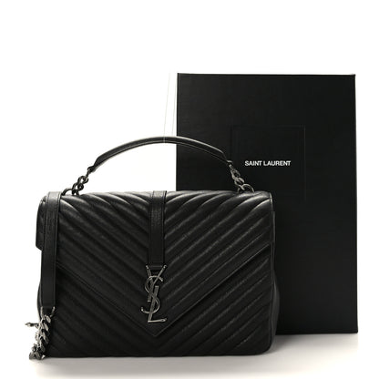 Saint Laurent Sheepskin Matelasse Chevron Monogram Large College Satchel Black 3 of 10