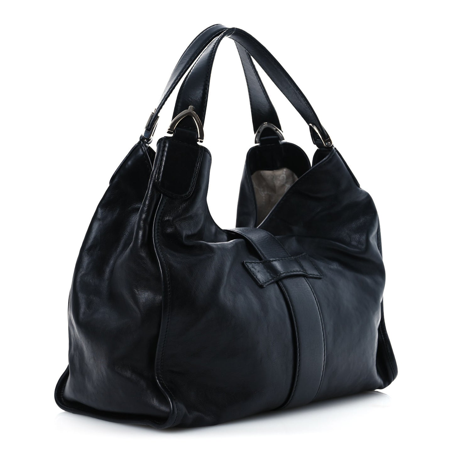Calfskin Medium Soft Stirrup Shoulder Bag Black