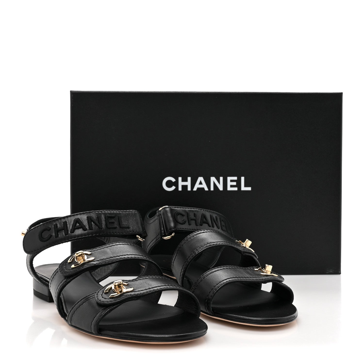 Chanel Lambskin Logo CC Turnlock Sandals 37 Black 9 of 9
