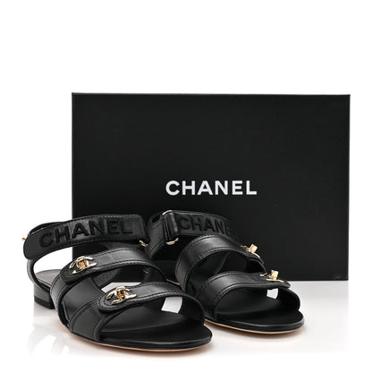 Chanel Lambskin Logo CC Turnlock Sandals 37 Black 9 of 9