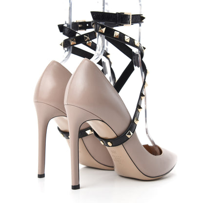 Valentino Garavani Nappa Rockstud Studwrap Strap 105mm Pumps 38.5 Poudre Black 4 of 9