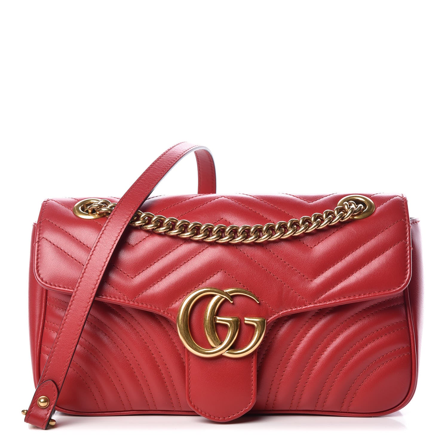 Gucci Calfskin Matelasse Small GG Marmont Shoulder Bag Hibiscus Red 1 of 10