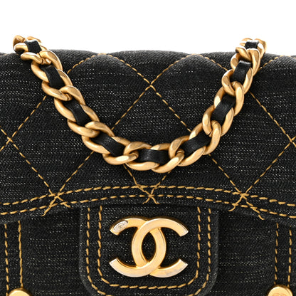 Chanel Denim Quilted Double You Card Holder On Chain Black Golden 8 of 10