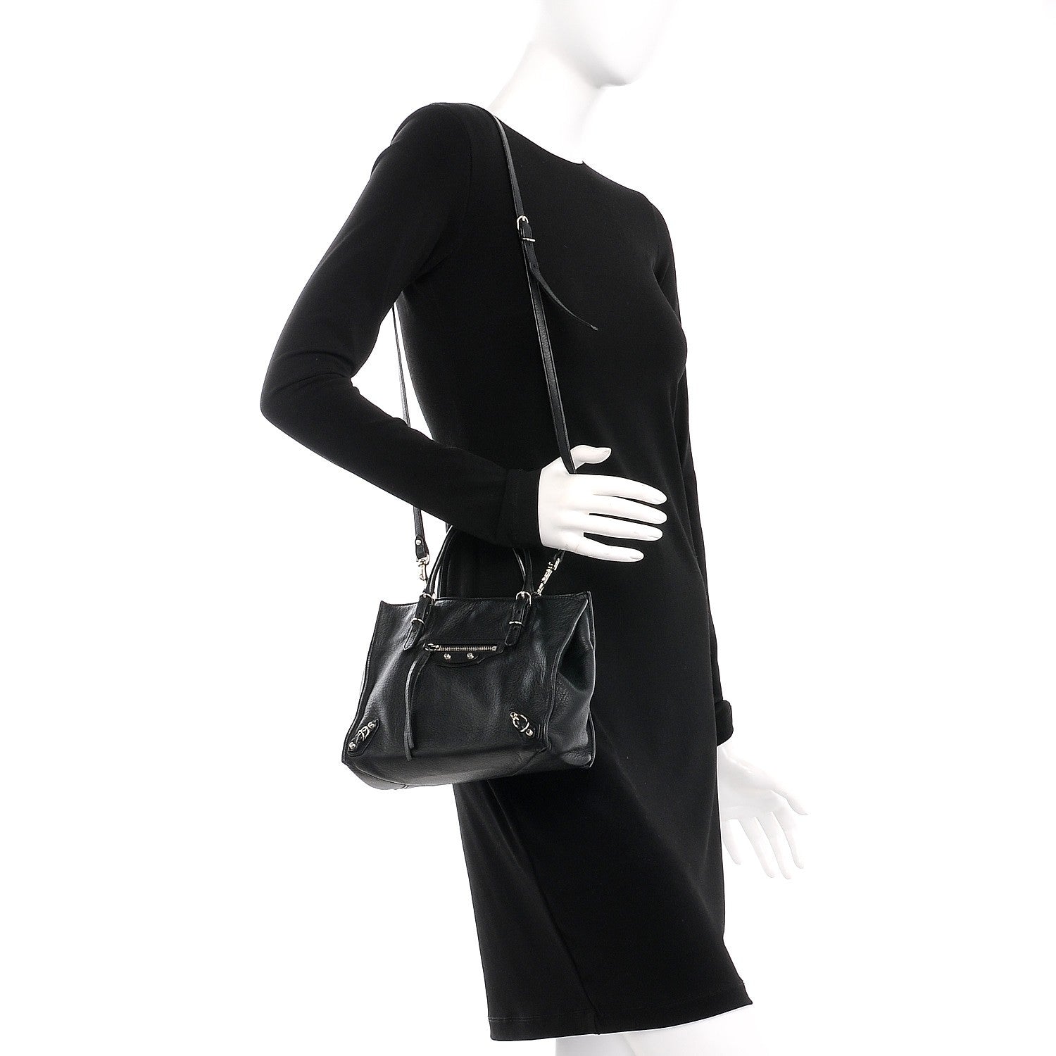 Balenciaga Calfskin Papier Mini A4 Zip Around Tote Black 230339