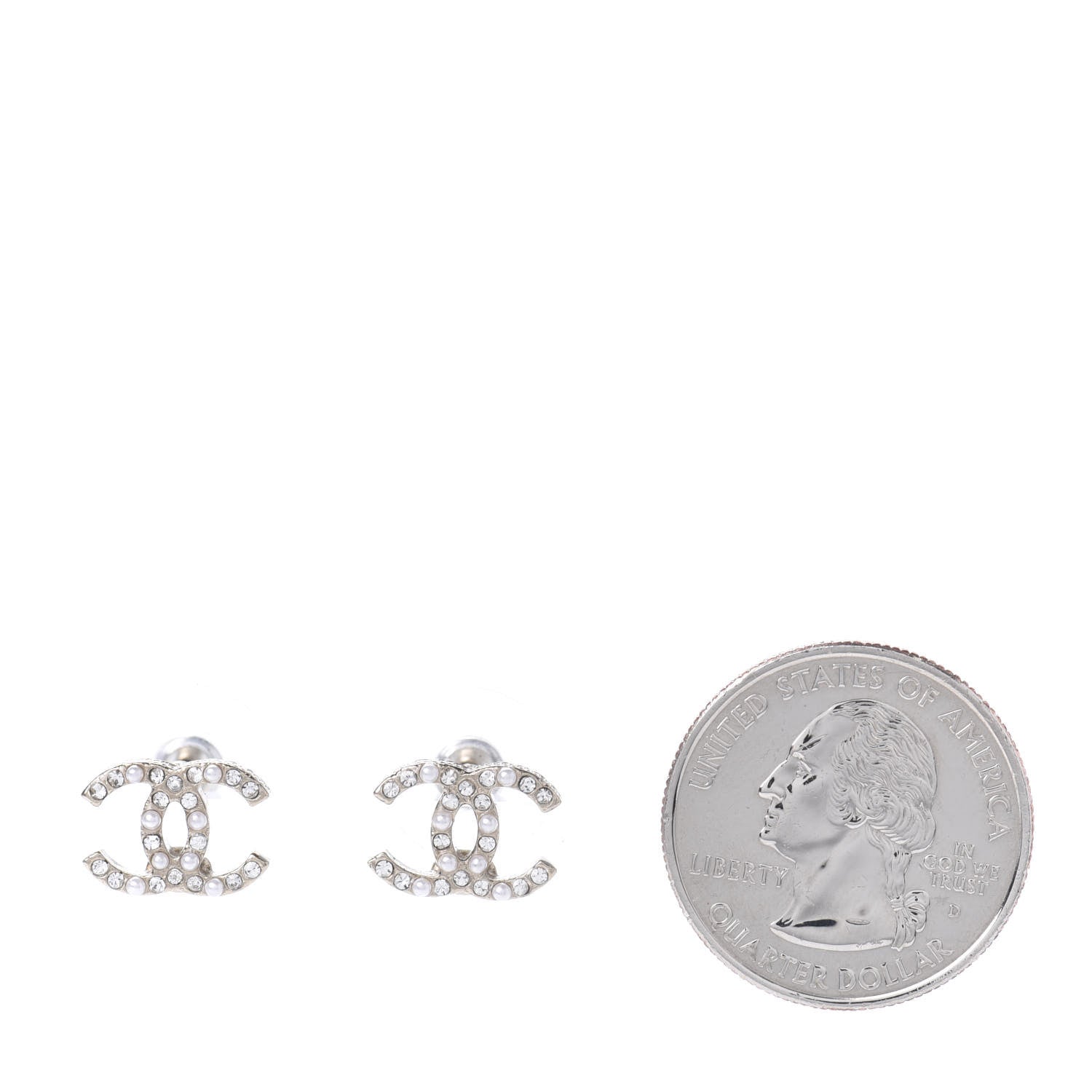 Chanel Pearl Crystal CC Earrings Light Gold 2 of 5