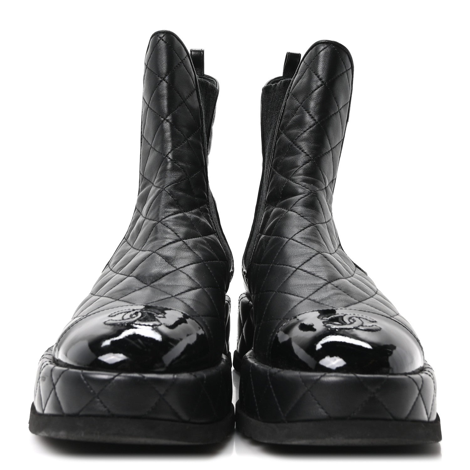 Chanel Lambskin Patent CC Cap Toe Quilted Short Platform Boots 39 Black 3 of 10