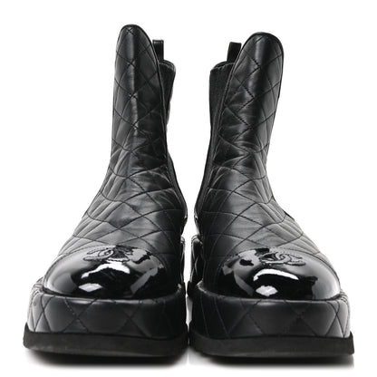 Chanel Lambskin Patent CC Cap Toe Quilted Short Platform Boots 39 Black 3 of 10