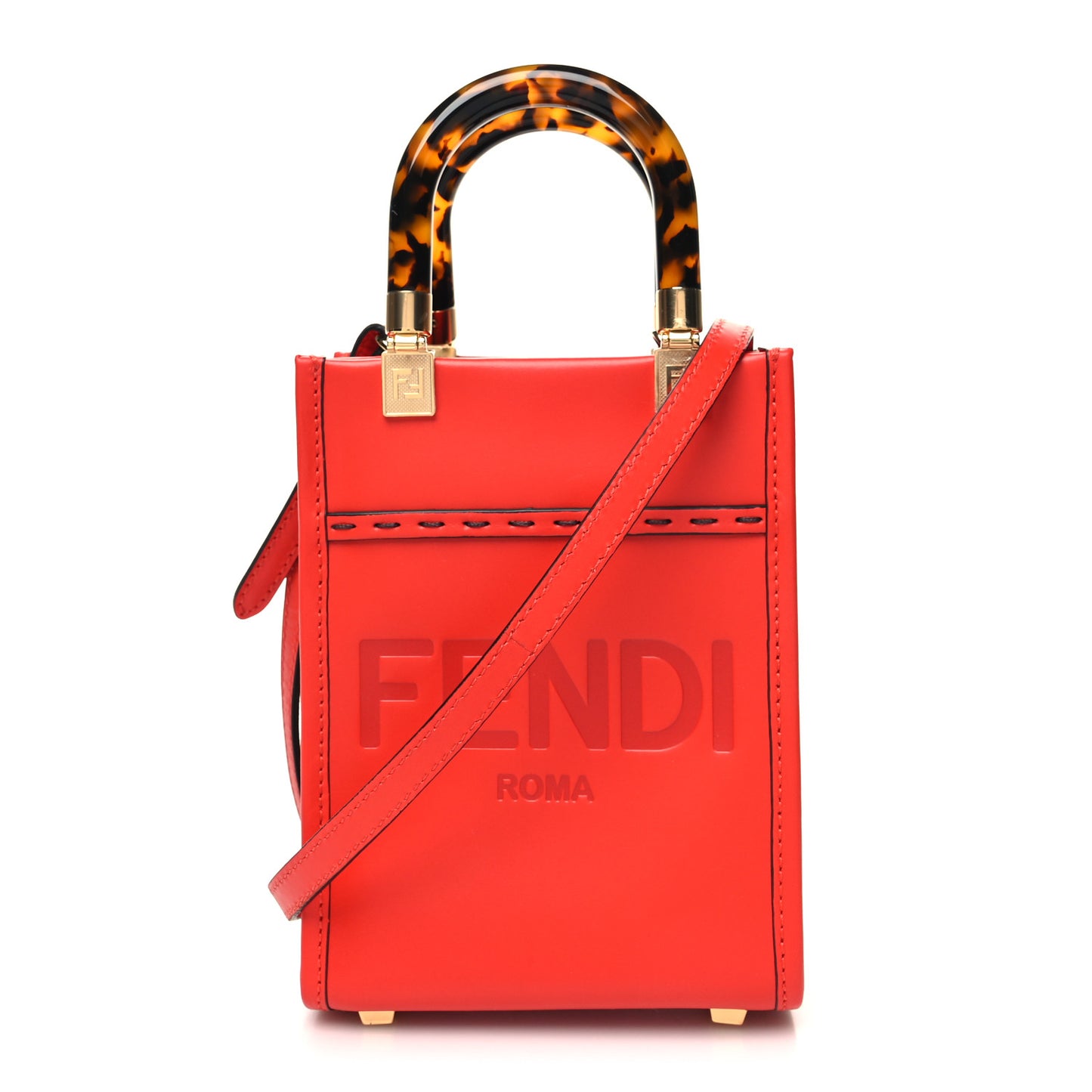 Vitello King Plexiglass Logo Embossed Mini Fendi Sunshine Shopper Tote Papavero