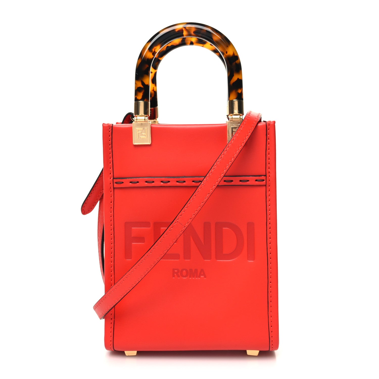 Fendi Vitello King Plexiglass Logo Embossed Mini Fendi Sunshine Shopper Tote Papavero 1 of 10