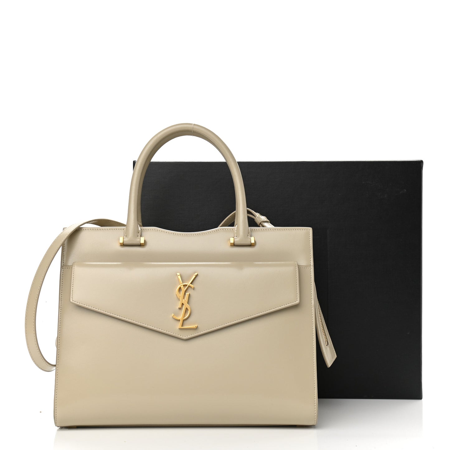 Shiny Calfskin Medium Uptown Tote Sea Salt