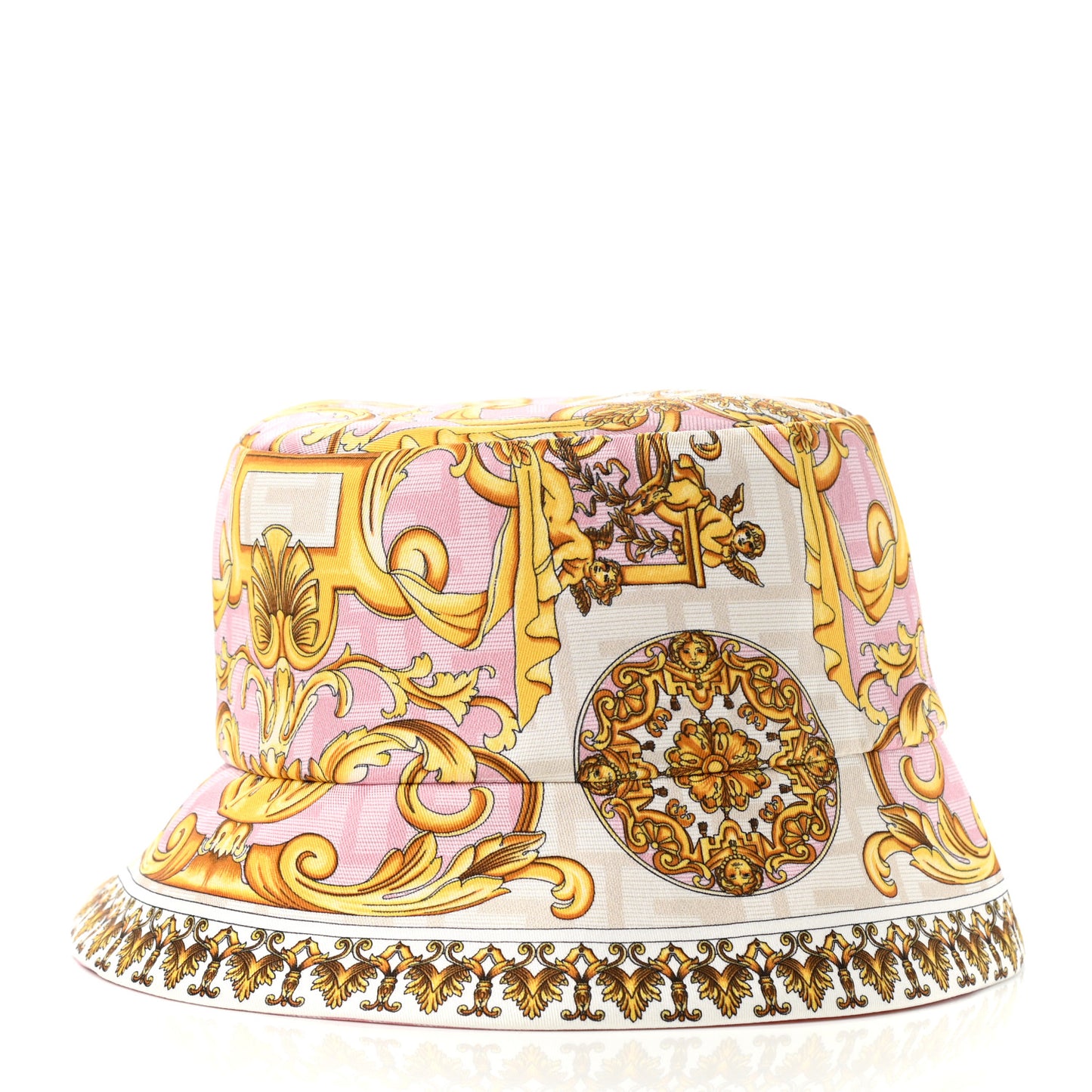 X VERSACE Silk Fendace FF Baroque Bucket Hat Pink