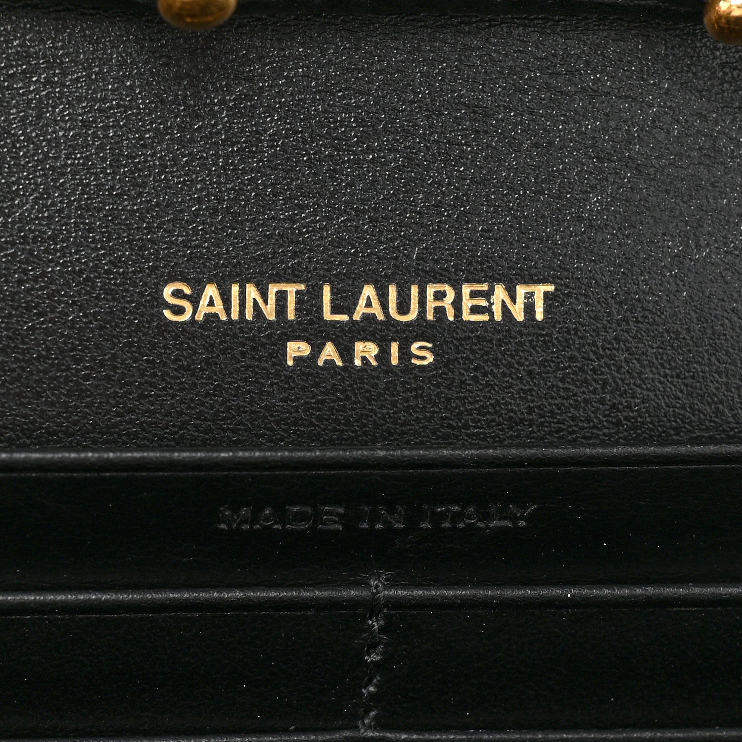 Saint Laurent Calfskin Crocodile Embossed Cassandre Wallet On Chain WOC Black 8 of 12