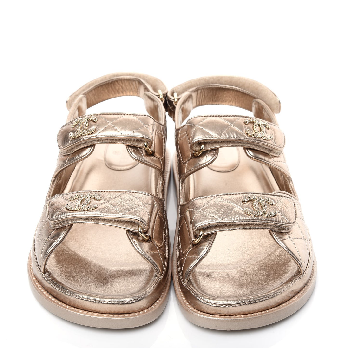 Iridescent Lambskin Quilted Velcro Dad Sandals 37.5 Light Bronze