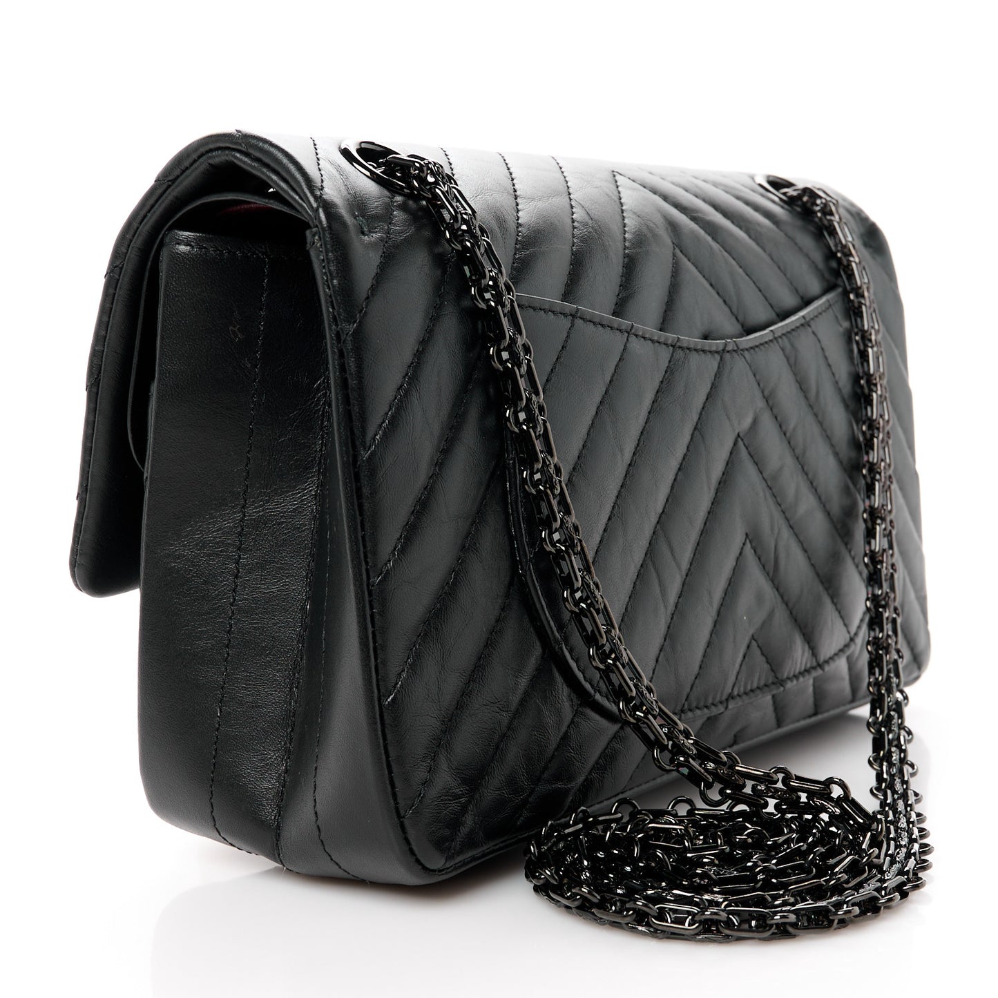 Aged Calfskin Chevron Quilted 2.55 Reissue 225 Flap So Black