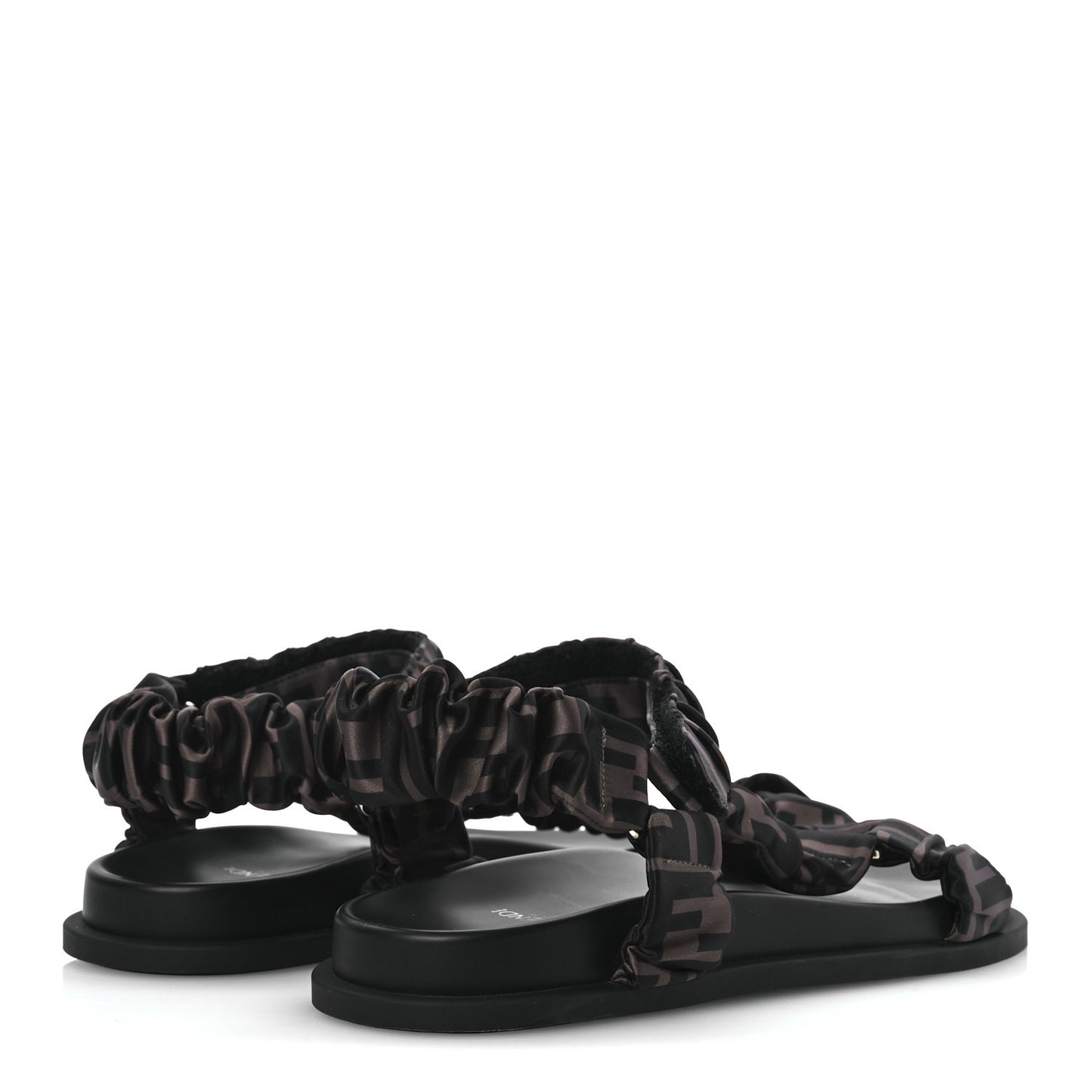Satin FF Ruched Sandals 40 Tobacco Black
