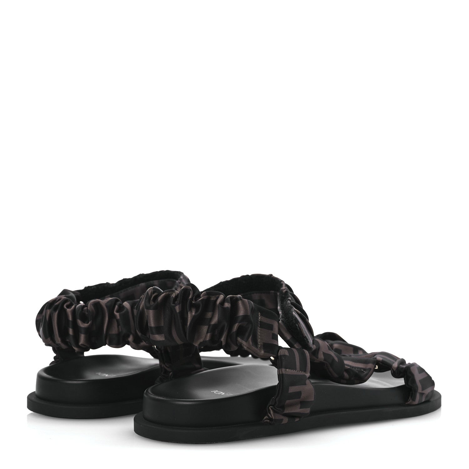 Fendi Satin FF Ruched Sandals 40 Tobacco Black 5 of 9