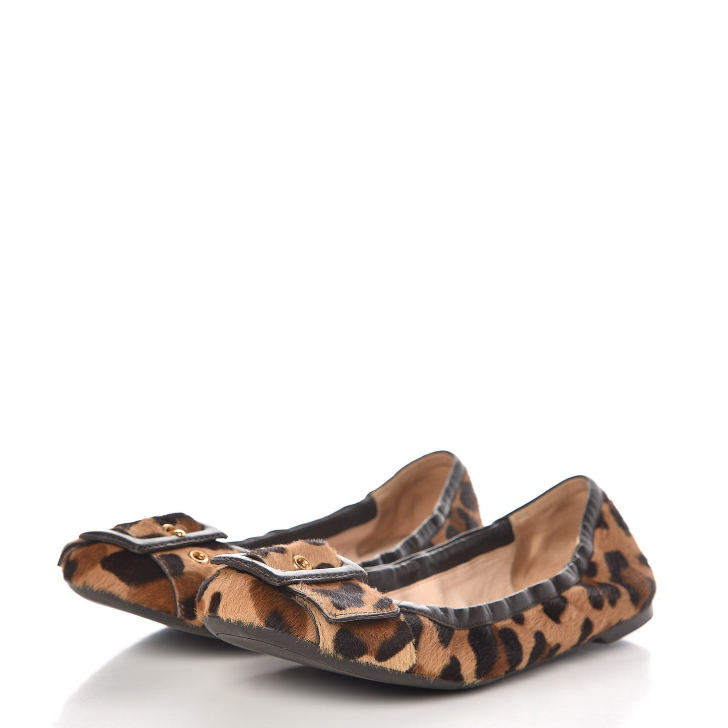 Calf Hair Leopard Print Buckle Ballet Flats 40