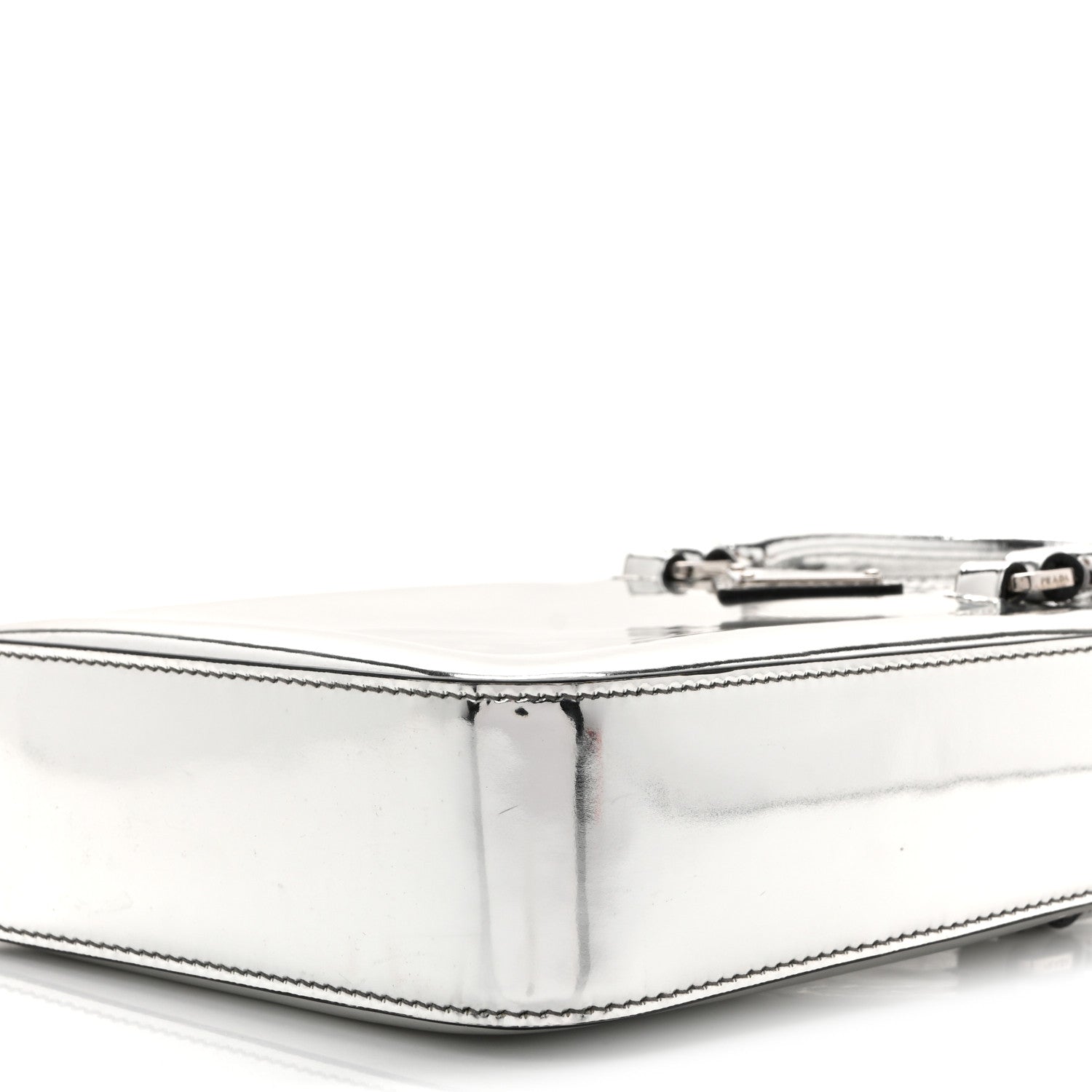 Prada Spazzolato Triangle Small Double Handle Crossbody Tote Argento 9 of 12