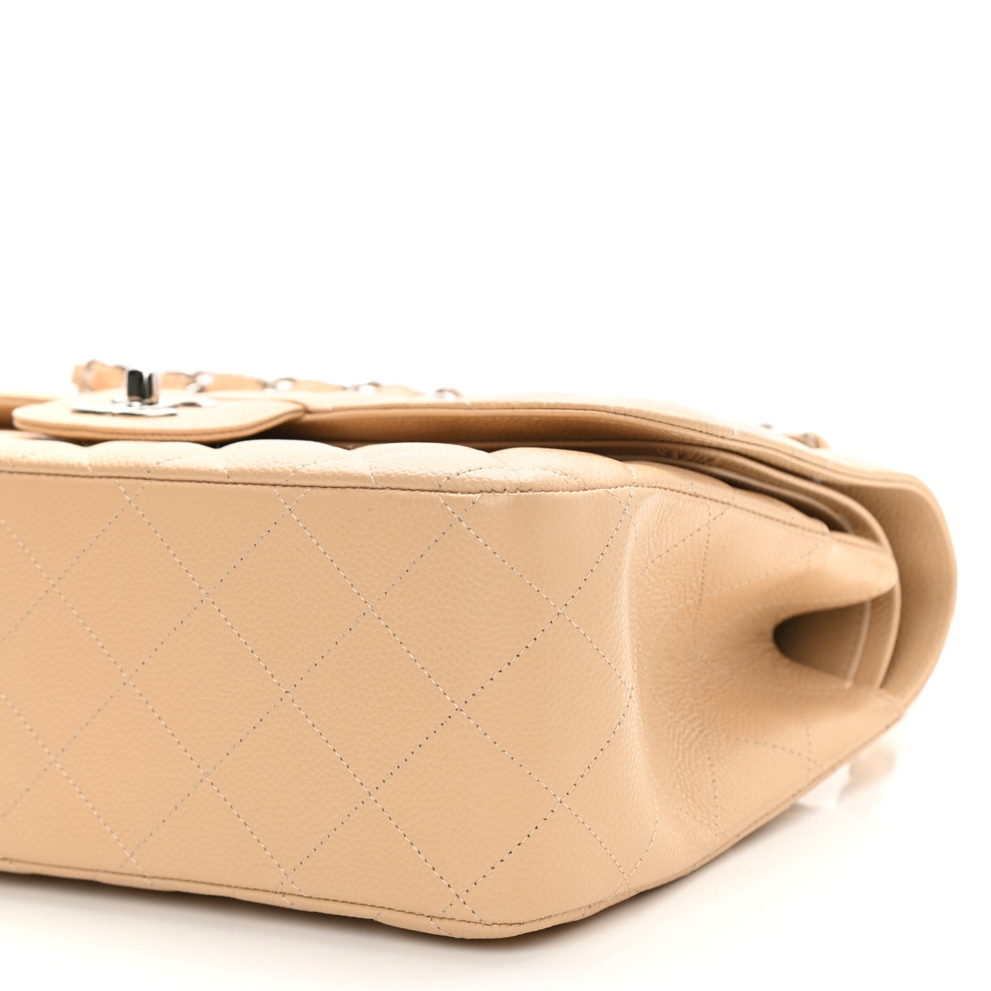 Caviar Quilted Jumbo Double Flap Beige Clair