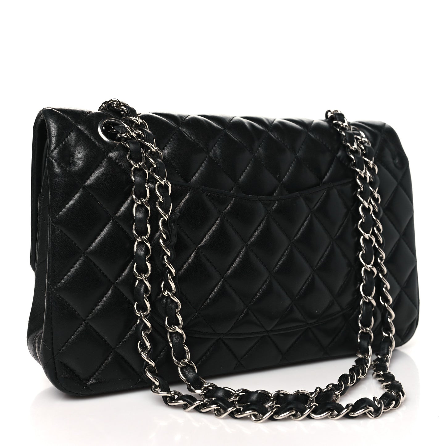 Lambskin Quilted Medium Double Flap Black
