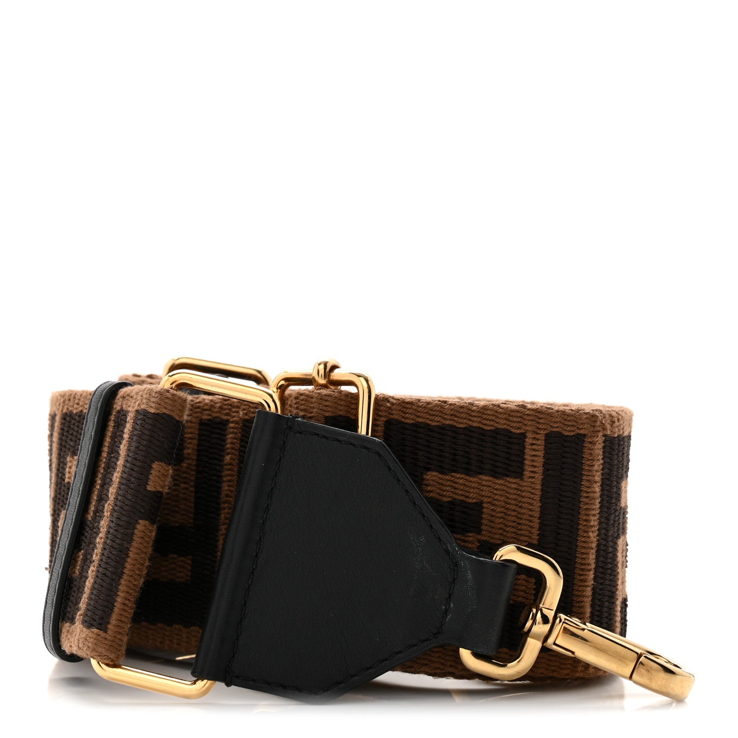 Fendi Ribbon Vitello Century FF 1974 Flat Studded Strap You Fango Marrone Ebano 1 of 6