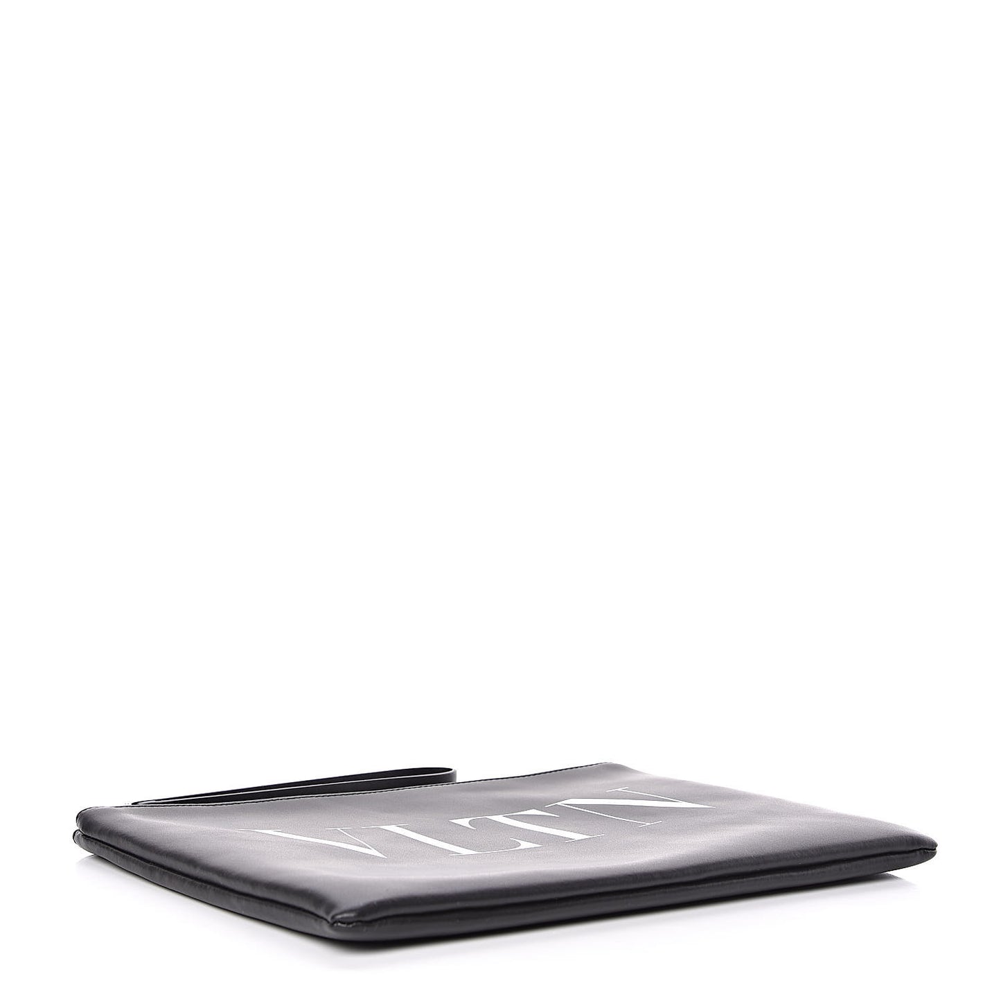 Calfskin VLTN Large Zip Wristlet Pouch Black White