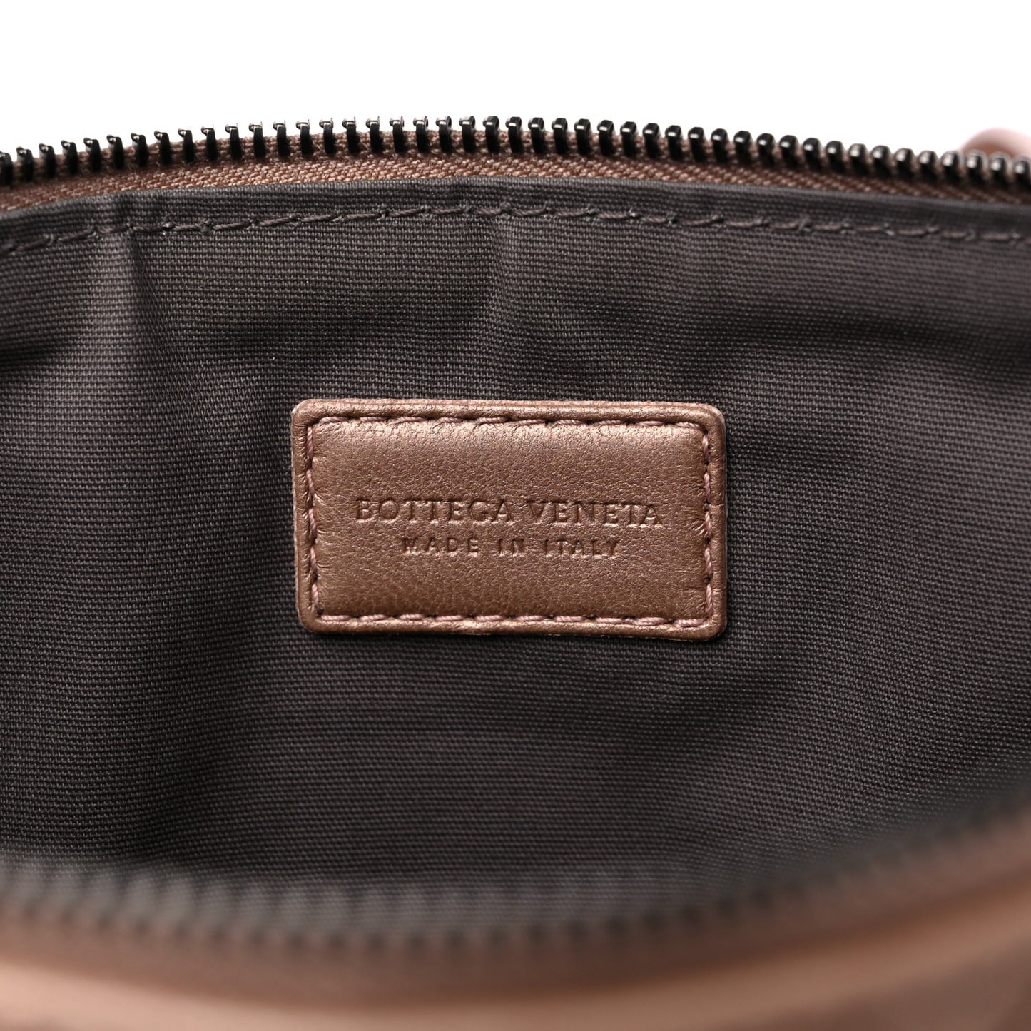 Metallic Nappa Intrecciato Wristlet Zip Pouch Rose Gold