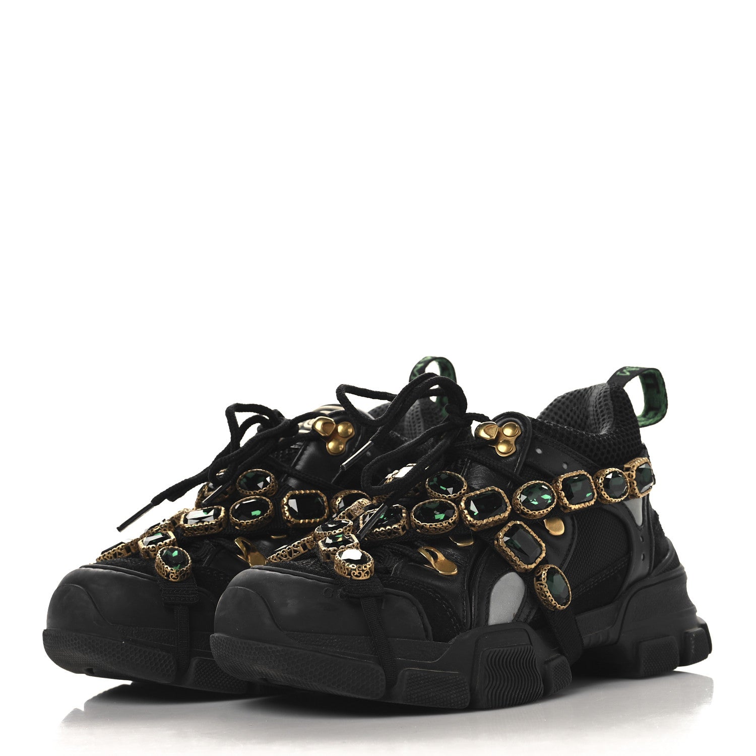 Gucci X SEGA Mesh Suede Calfskin Removable Crystals Womens Flashtrek Sneakers 35.5 Black Silver 4 of 8