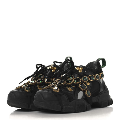 Gucci X SEGA Mesh Suede Calfskin Removable Crystals Womens Flashtrek Sneakers 35.5 Black Silver 4 of 8