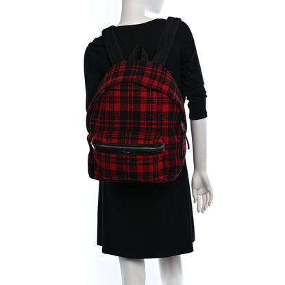 Saint Laurent Wool Tartan City Backpack Red Black 3 of 8