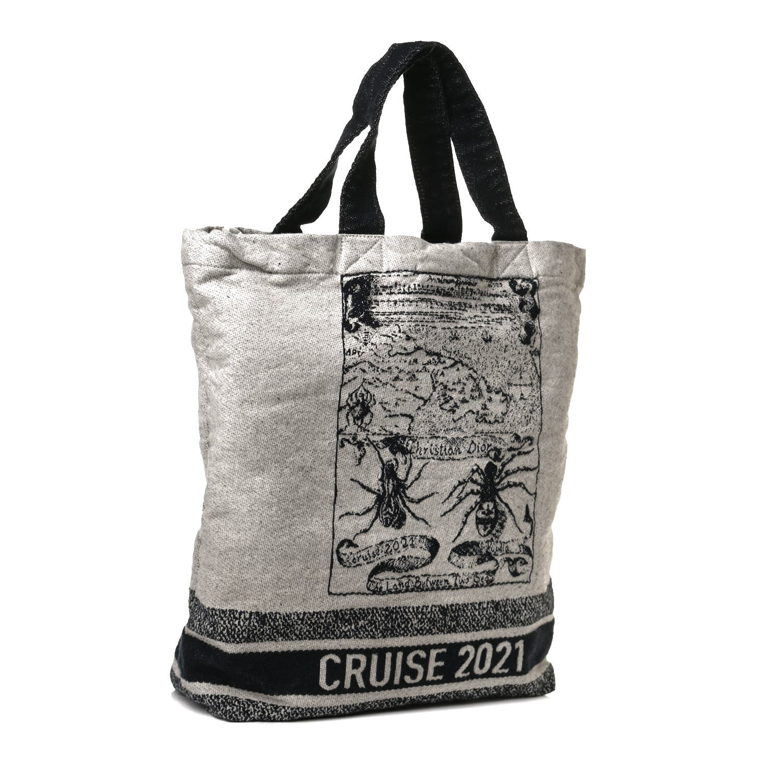 Christian Dior Canvas Print Cruise Tote Ivory Black 3 of 11