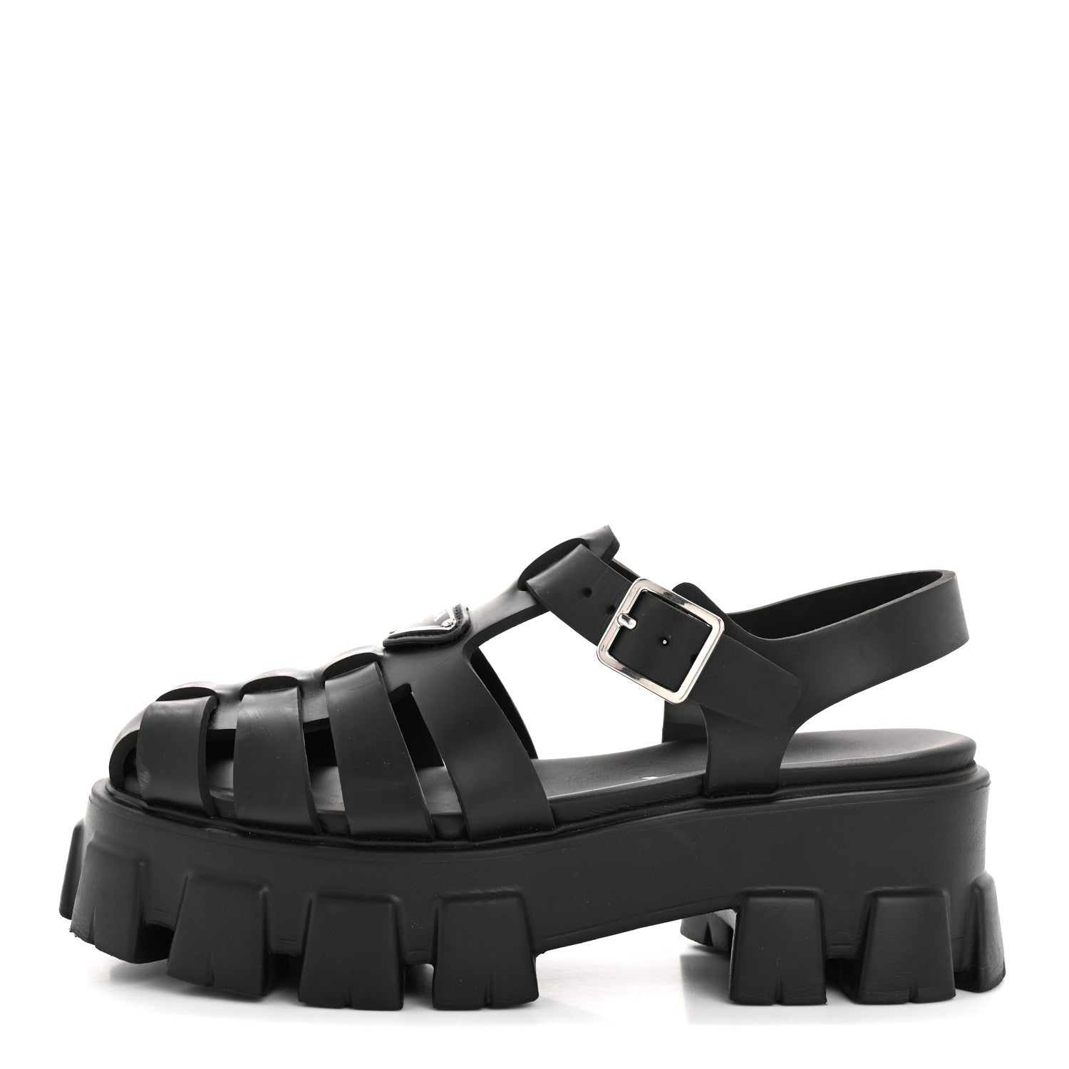 Prada Foam Rubber Triangle Logo Monolith 55mm Cage Sandals 38 Black 1 of 15