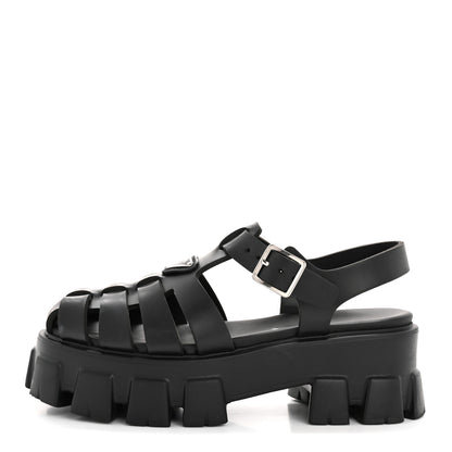 Prada Foam Rubber Triangle Logo Monolith 55mm Cage Sandals 38 Black 1 of 15