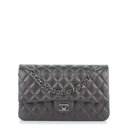 Chanel Metallic Lambskin Medium Double Flap Dark Grey 1 of 7