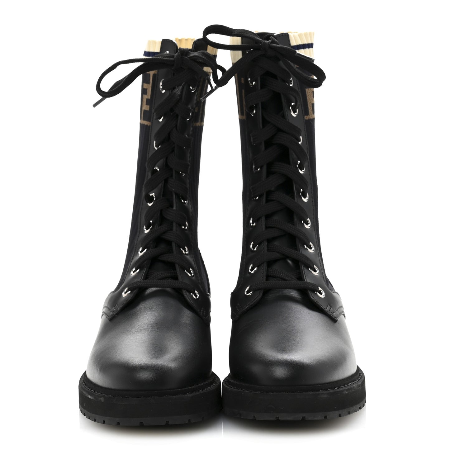 Calfskin Stretch Fabric Rockoko Biker Boots 37.5 Tobacco Black Marino