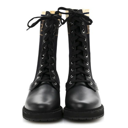 Fendi Calfskin Stretch Fabric Rockoko Biker Boots 37.5 Tobacco Black Marino 3 of 10