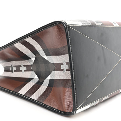 Burberry E-Canvas Calfskin Geometric Check Tote Hand Bag Brown White Black 10 of 10