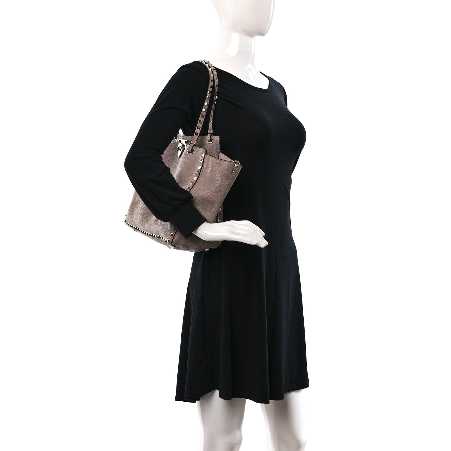Valentino Garavani Pebbled Calfskin Medium Rockstud Tote Poudre 2 of 8