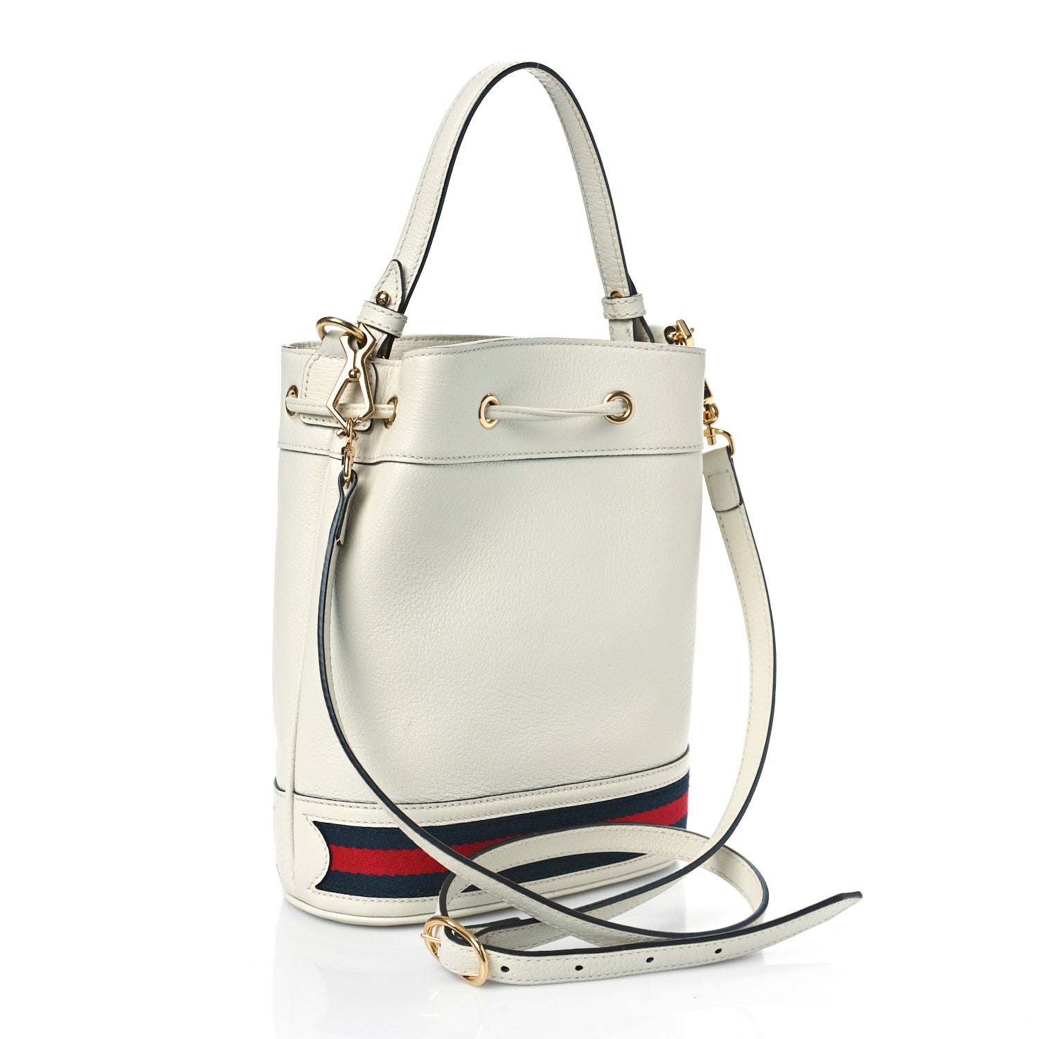 Gucci Glazed Textured Calfskin Web Small Ophidia Bucket Bag Mystic White 3 of 9