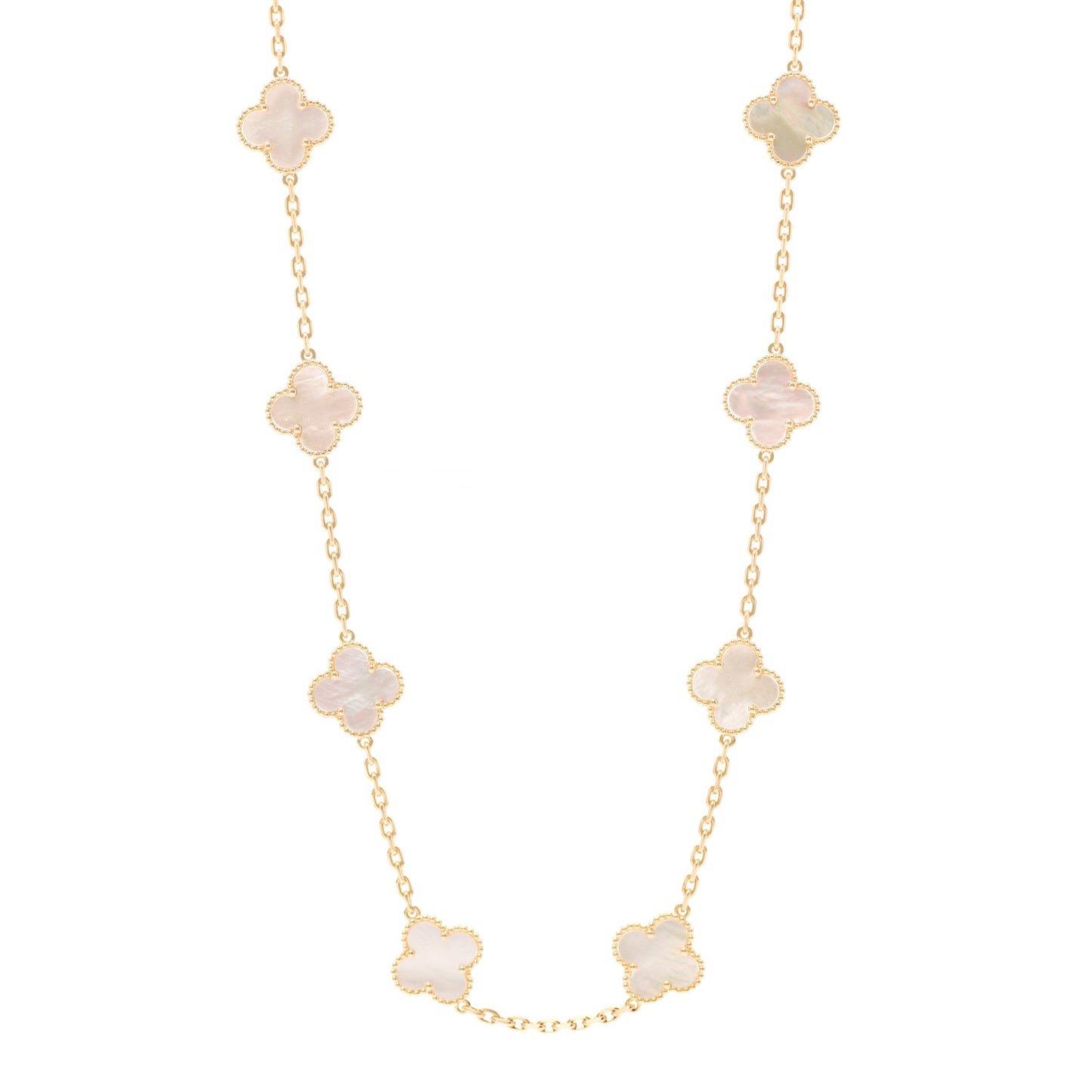 18K Yellow Gold Mother of Pearl 20 Motifs Vintage Alhambra Necklace