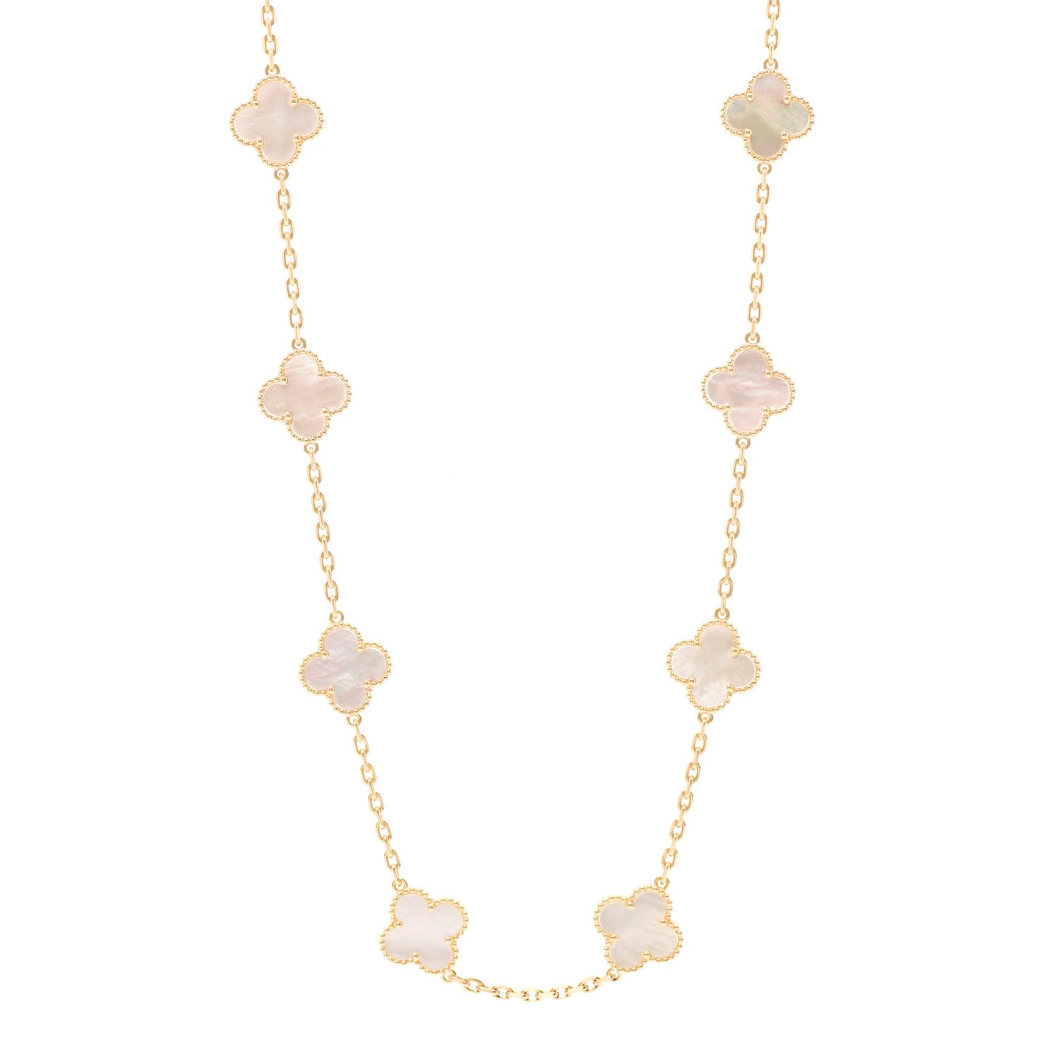 Van Cleef & Arpels 18K Yellow Gold Mother of Pearl 20 Motifs Vintage Alhambra Necklace 1 of 6
