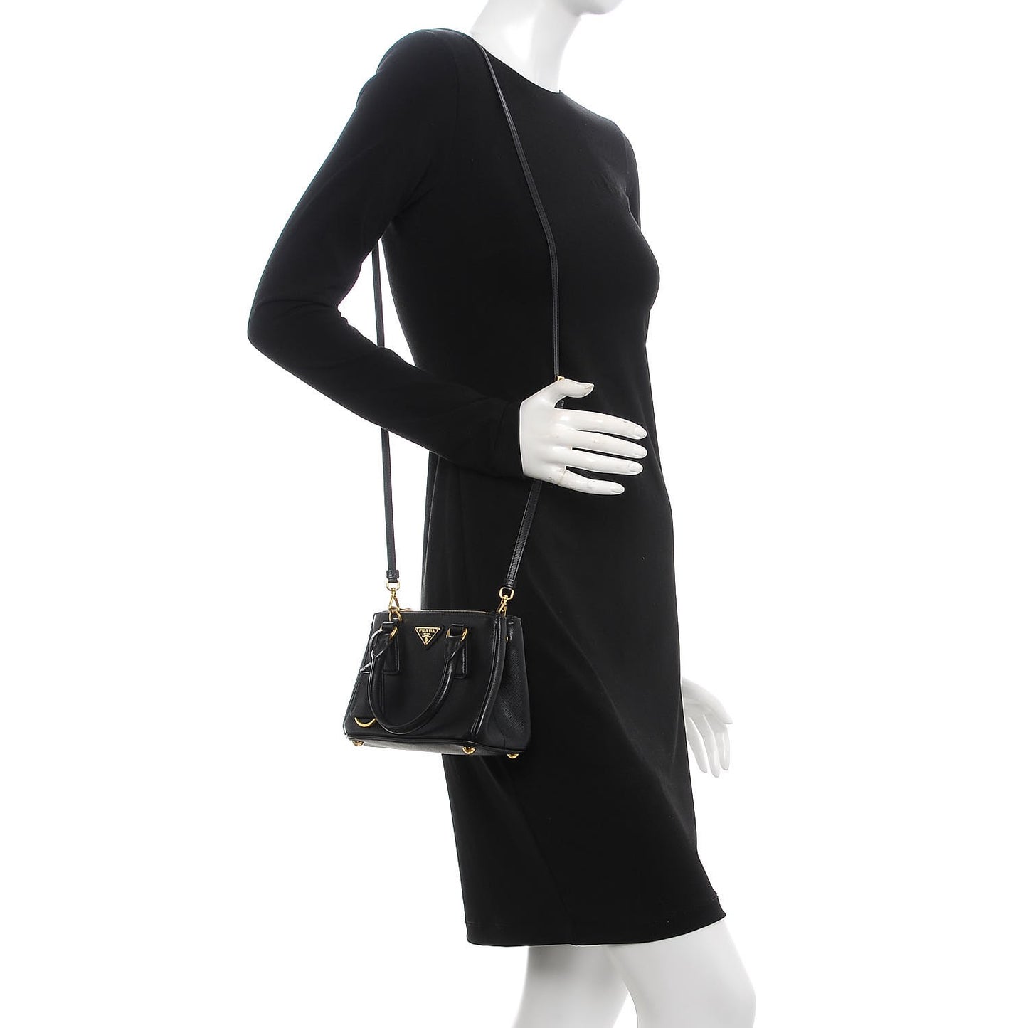 Saffiano Lux Mini Galleria Double Zip Tote Black