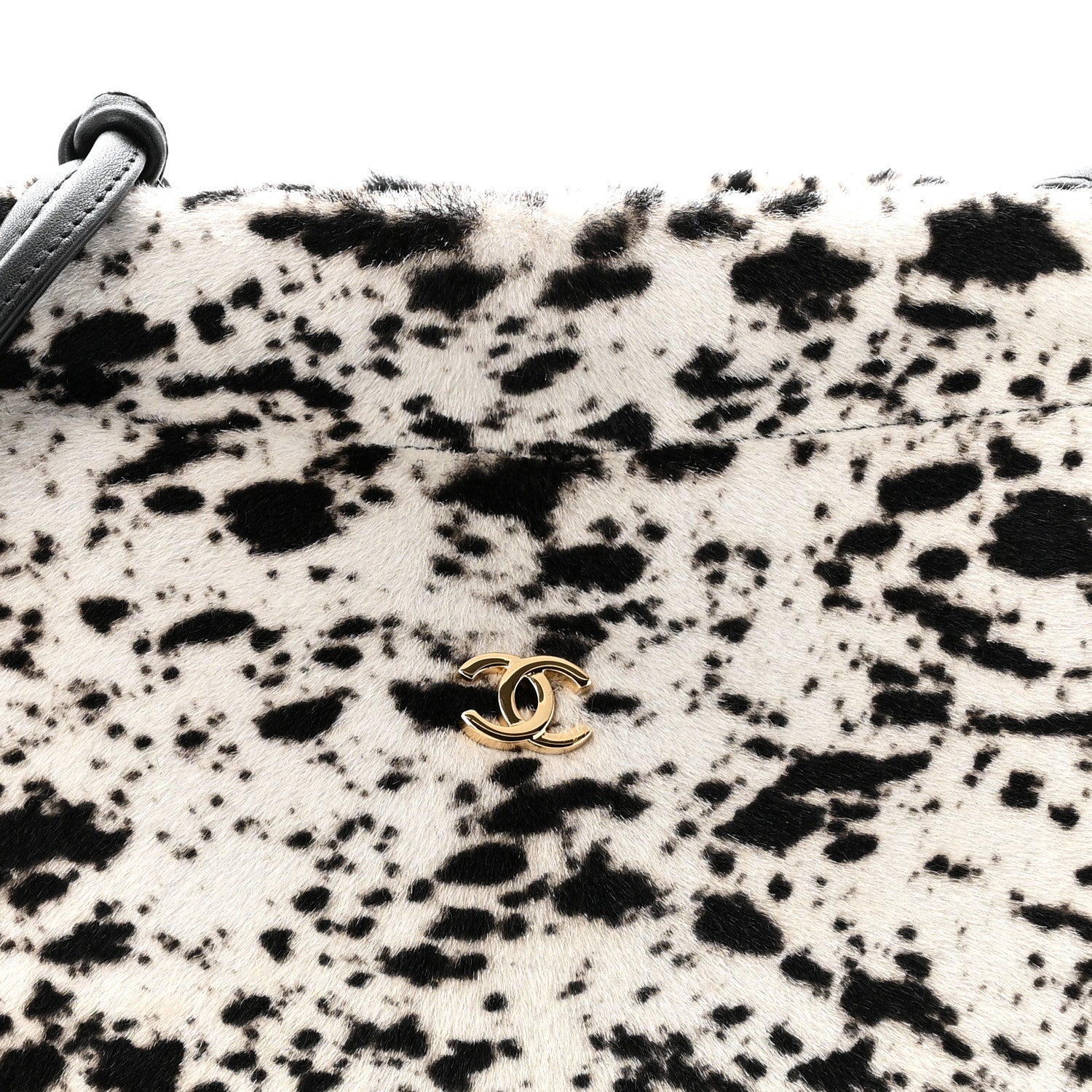 Chanel Pony Hair Printed Drawstring Clutch With Strap White Black 8 of 10